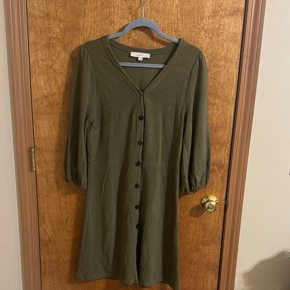LOFT Olive Green Long Sleeve Dress
